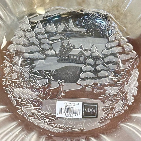 🎄🌟3xHP🌟VTG 1990s NIB Mikasa Winter Dreams Frosted Glass Christmas Large Bowl - Picture 3 of 7